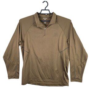 Mens Antigua Desert Dry Brown 1/4 Zip Polo Shirt Long Sleeve Polyester Size L
